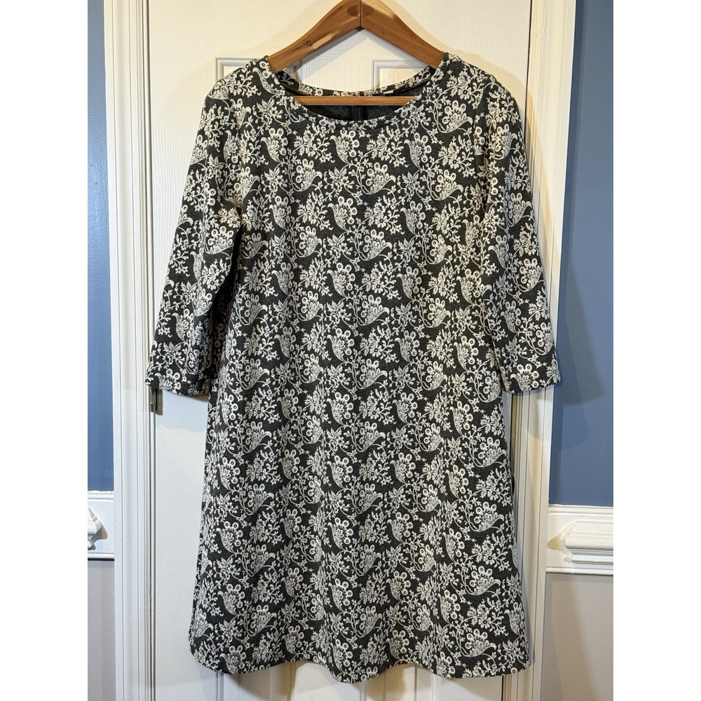 Loft Plus 16 Grey & White Floral Dress Boho Lagenlook  Spring Cottage Classic